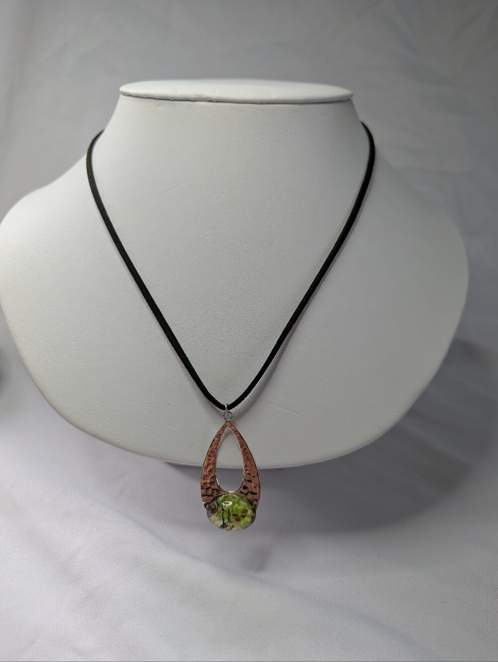 Sterling Silver And Green Glass Teardrop Pendant Necklace